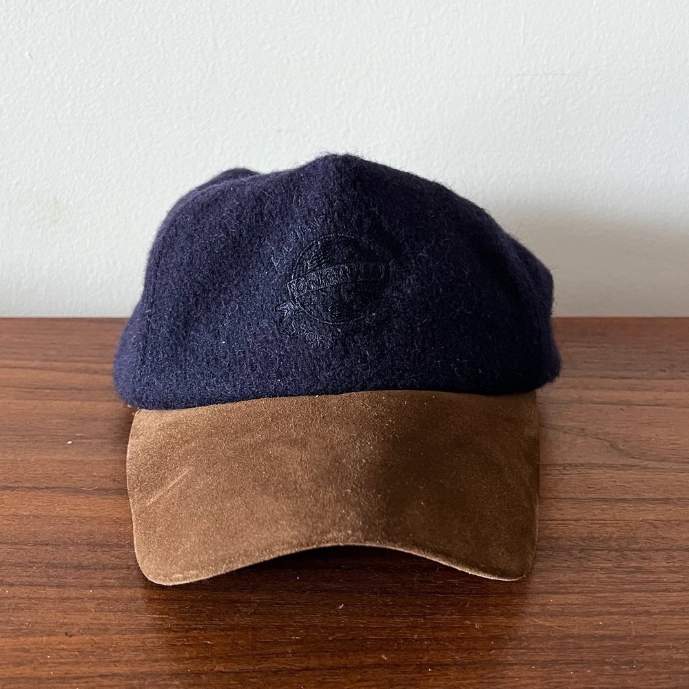 Adventure Bound Wool Snapback Cap Navy Brown Leather Brim One Size